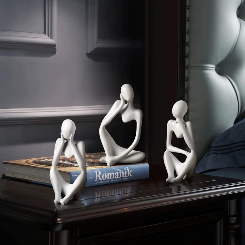 BrownLove 3pcs Decor White Thinker Statue Abstract Art Sculpture，Resin Collectible Figurines for Home Living Room Office Shelf Decoration - Image 5